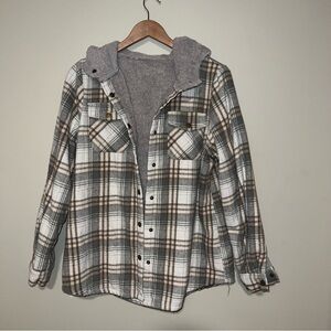 Plaid Button-Up Jacket with Hood